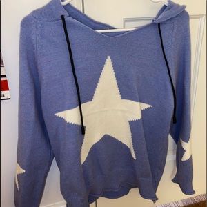 blue and white star hoodie//never worn